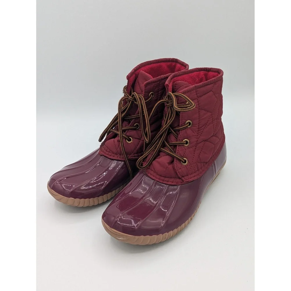 Yoki Quilted Duck Boots Size 8 Burgundy Winter Rainy Day Waterproof Ankle Boots